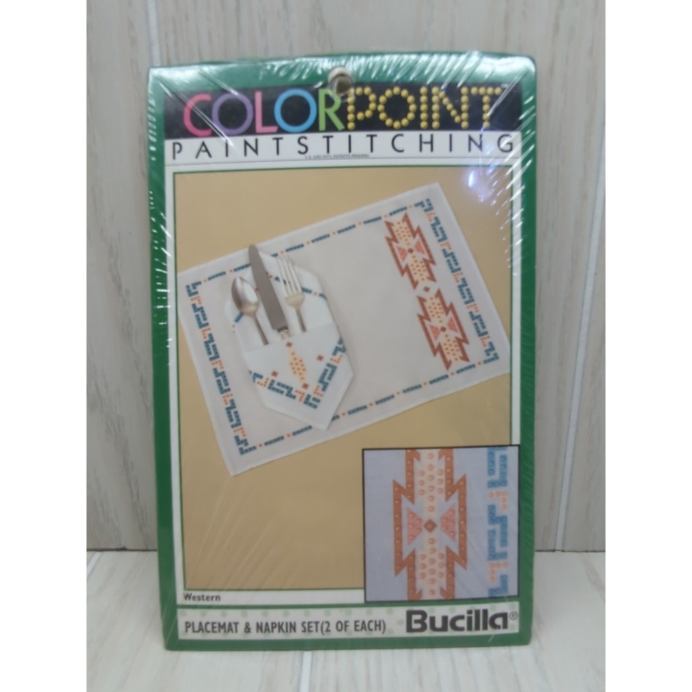 Bucilla Western Colorpoint Paint Stitching Kit Placemat Napkin set